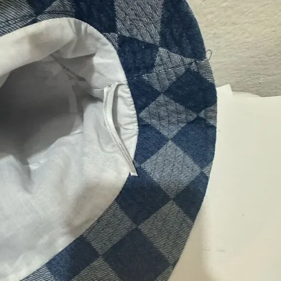 URBAN OUTFITTERS UO Checkered Bucket Hat Cotton UO-76 Label Blue Check Y2K - Picture 6 of 8